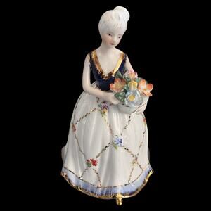 KPM Porcelain Vintage Victorian Lady Figurine Woman Holding Flowers 8"
